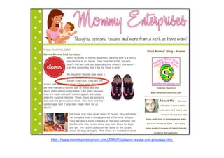  h"p://www.mommyenterprises.com/2009/03/eleven‐review‐and‐giveaway.htm  
 