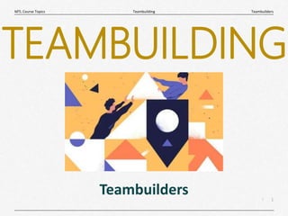 1
|
Teambuilders
Teambuilding
MTL Course Topics
Teambuilders
TEAMBUILDING
 