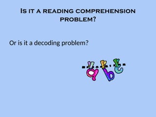 Is it a reading comprehension
problem?
Or is it a decoding problem?
 