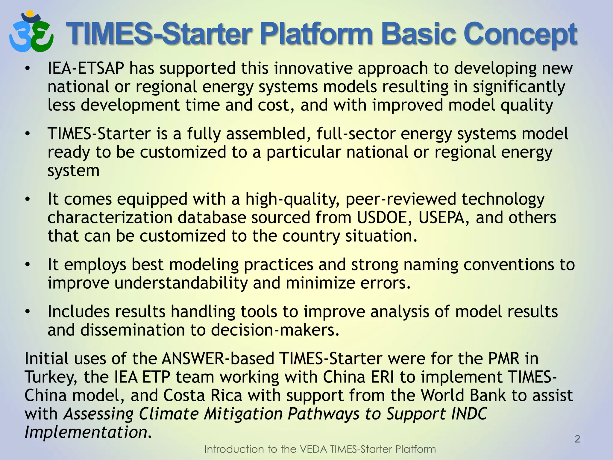 Introduction to the VEDA TIMES-Starter Model Platform | PDF