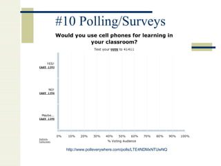 #10 Polling/Surveys http://www.polleverywhere.com/polls/LTE4NDMxNTUwNQ   