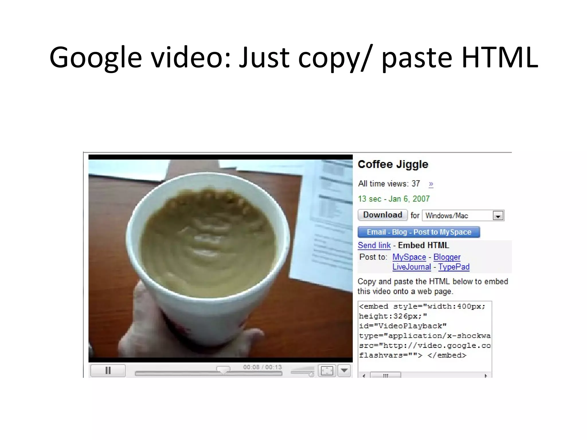 Google video: Just copy/ paste HTML 
