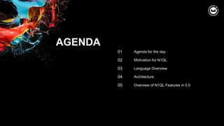 AGENDA
01
02
03
04
05
Agenda for the day
Motivation for N1QL
Language Overview
Architecture
Overview of N1QL Features in 5.0
 
