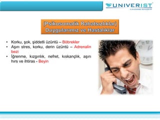 • Korku, şok, şiddetli üzüntü – Böbrekler
• Aşırı stres, korku, derin üzüntü – Adrenalin
bezi
• İğrenme, kızgınlık, nefret, kıskançlık, aşırı
hırs ve ihtiras - Beyin
 