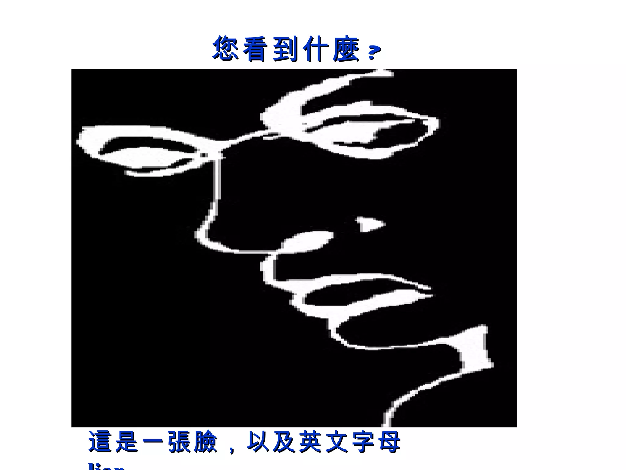這是一張臉，以及英文字母   liar 您看到什麼 ? 