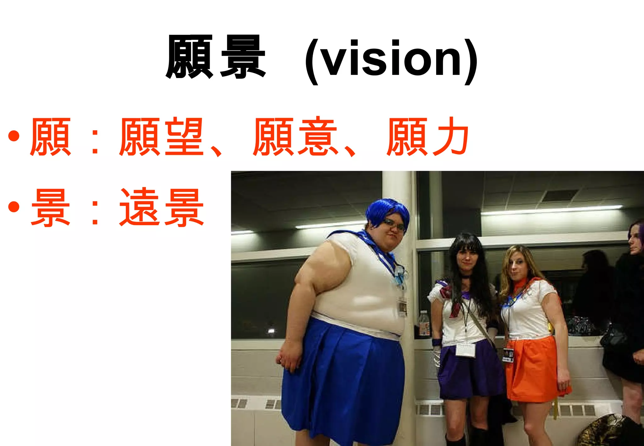 願景  (vision) 願：願望、願意、願力 景：遠景 