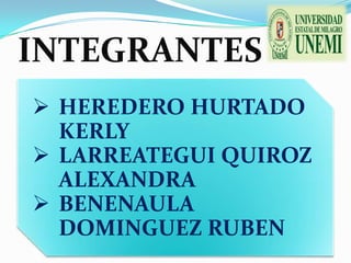 INTEGRANTES
 HEREDERO HURTADO
KERLY
 LARREATEGUI QUIROZ
ALEXANDRA
 BENENAULA
DOMINGUEZ RUBEN
 