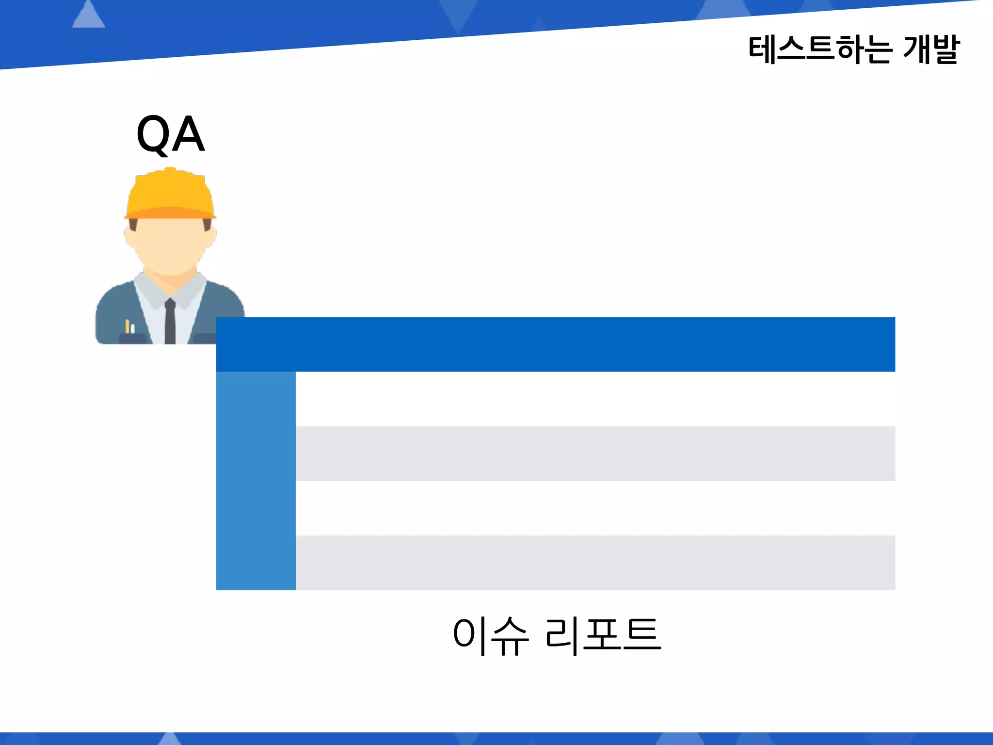 QA
테스트하는 개발
이슈 리포트
 