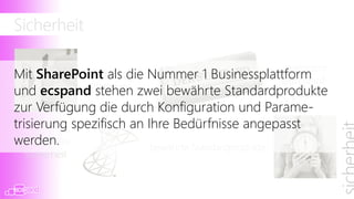 Sicherheit

                                             geringere
            Nummer 1
                                             Durchlauf-
Dies        Plattform
     gewährleistet rasche   Projektumsetzung und
                                               zeiten
–änderungen, geringe Folgekosten und eine hohe
Update- und Investitionssicherheit!
Investitions-
                       bewährte Standardprodukte
  sicherheit
 