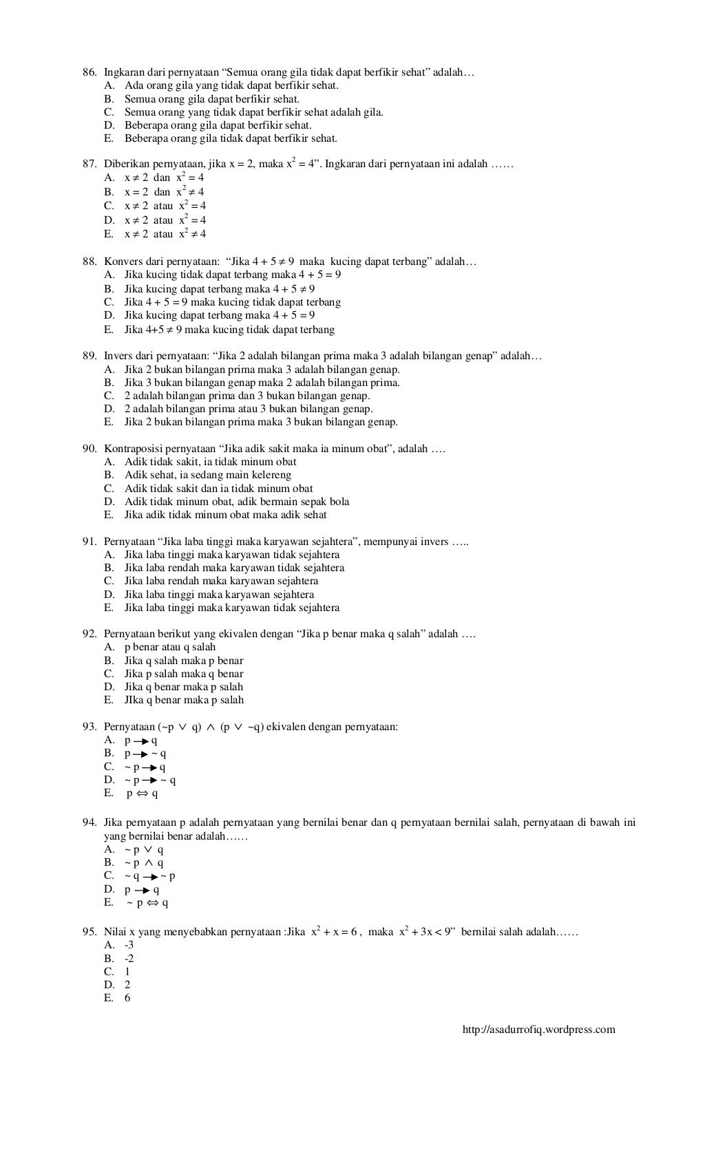 100 Soal Matematika SMA Kelas X Semester 2