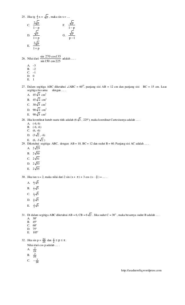 100 Soal Matematika Sma Kelas X Semester 2