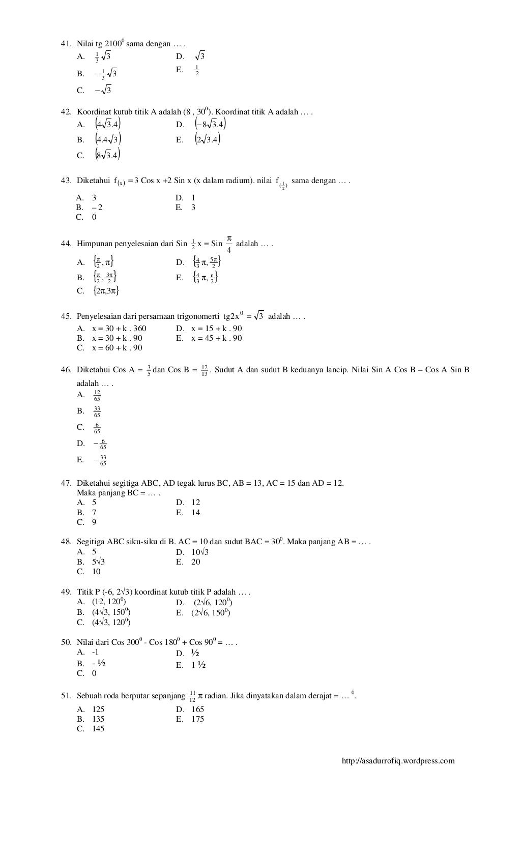 100 Soal Matematika SMA Kelas X Semester 2