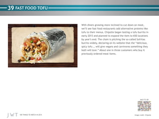 39 FAST FOOD TOFU

BACK TO 100

100 THINGS TO WATCH IN 2014

Chipotle

 