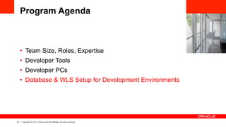 32 Copyright © 2013, Oracle and/or its affiliates. All rights reserved.
Program Agenda
•  Team Size, Roles, Expertise
•  D...