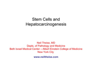 Stem Cells and Hepatocarcinogenesis Neil Theise, MD Depts. of Pathology and Medicine Beth Israel Medical Center – Albert Einstein College of Medicine New York City   www.neiltheise.com 