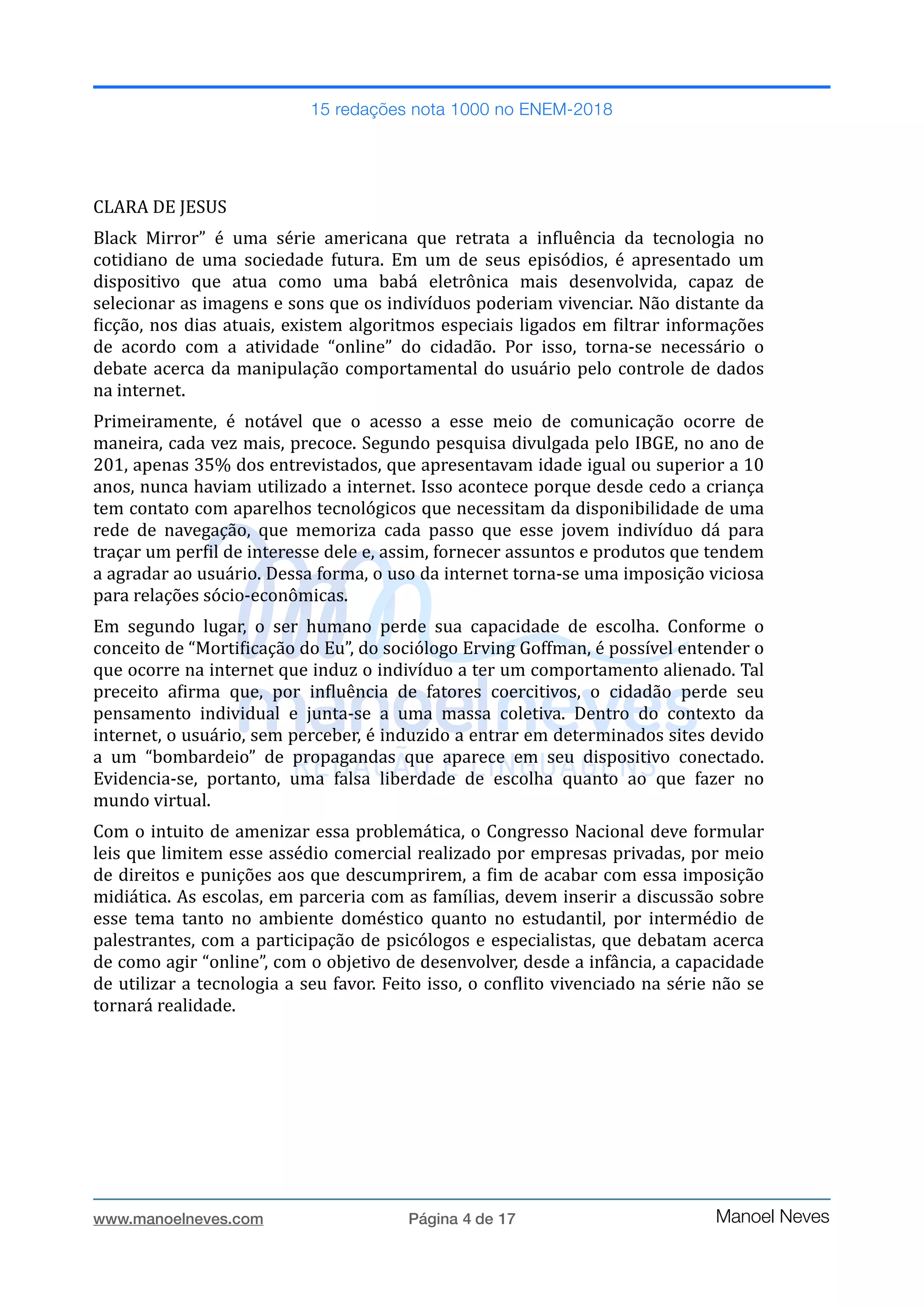 15 redações nota 1000 no ENEM-2018 | PDF