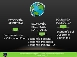 ECONOMÍA AMBIENTAL ECONOMÍA RECURSOS NATURALES ECONOMÍA ECOLÓGICA Contaminación y Valoración Econ Economía Forestal Economía Pesquera Economía Minera - Oil Economía del Desarrollo Sostenible