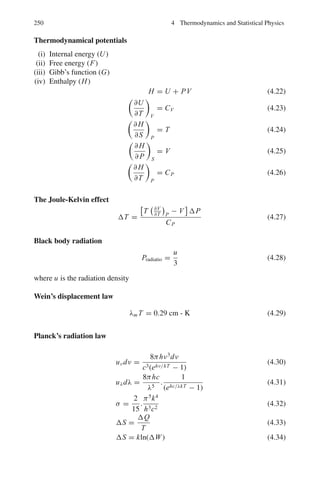 202 3 Quantum Mechanics – II
Br2
= x (8)
Substitute (8) in (7) and simplify, to obtain
xd2
v
dx2
+
dv
dx
(C − x) − Av = 0 (9)
which is the familiar confluent hyper geometric equation whose solution
which is regular at x = 0 is;
V (A, C, x) = α0

1 +
Ax
C
+
A(A + 1)x2
C(C + 1)2!
+
A(A + 1)(A + 2)x3
C(C + 1)(C + 2)3!
+ · · · .

V (A, C, Br2
) = α0

1 +
ABr2
C
+
A(A + 1)B2
r4
C(C + 1)2!
+
A(A + 1)(A + 2)B3
r6
C(C + 1)(C + 2)3!
+ · · ·

The asymptotic solution V (r) → 0, while r → ∞ implies that the series
must break off for finite powers of Br2
since α0 
= 0. This means that A must
equal a negative integer −p; where p = 0, 1, 2, 3 . . .
Therefore −4p = 2l + 3 − 2
ω
(V0 + E)
Where we have used the definition of A (Eq. 6) from this we find, the energy
eigen values,
Ep,l = −V0 + ω

2p + l +
3
2

(p = 0, 1, 2, . . . .)
Setting n = 2p + l
En = −V0 + ω

n + 3
2

(which is different from one-dimensional harmonic
oscillator)
E0 = −V0 + 3ω
2
corresponds to ground state.
It is a single state (not degenerate)
since n = 0 can be formed only by the combination l = 0, p = 0.
3.54 When the oscillator is in the lowest energy state
 H = V + T =

mω2
2

 x2
 +

1
2m

 P2

Now, if a, b and c are three real numbers such that a + b = c, then
ab =
c2
4
−

a − b
2
2
or
ab ≤
c2
4
Apply this inequality to

mω2
2

 x2
,
 1
2m

 p2
 and ω
2
 Δx 2
= x2
 −  x 2
= x2
 and  x = 0
 