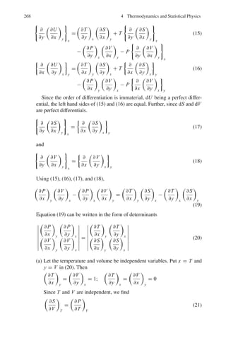 3.3 Solutions 217
x = r sin θ cos ϕ
y = r sin θ sin ϕ (2)
z = r cos θ
r2
= x2
+ y2
+ z2
(3)
tan2
θ =
x2
+ y2
z2
(4)
tan ϕ =
y
x
(5)
Differentiating (3), (4) and (5) partially with respect to x
∂r
∂x
= sin θ cos ϕ;
∂r
∂y
= sin θ sin ϕ;
∂r
∂z
= cos θ (6)
∂θ
∂x
=

1
r

cos θ cos ϕ;
∂θ
∂y
=

1
r

cos θ sin ϕ;
∂θ
∂z
= −
sin θ
r
(7)
∂ϕ
∂x
= −

1
r

cosecθ sin ϕ;
∂ϕ
∂y
=
cos ϕ
r sin θ
;
∂ϕ
∂z
= 0 (8)
Lzψ(r, θϕ) = −i

x∂ψ
∂y
−
y∂ψ
∂x

= −i

x

∂ψ
∂r

·

∂r
∂y

+

∂ψ
∂θ

·

∂θ
∂y

+

∂ψ
∂ϕ

·

∂ϕ
∂y

−y

∂ψ
∂r

·

∂r
∂x

+

∂ψ
∂θ

·

∂θ
∂x

+

∂ψ
∂ϕ

·

∂ϕ
∂x

Lzψ(r, θ, ϕ)
= −i

∂ψ
∂r

x
∂r
∂y
− y
∂r
∂x

+
∂ψ
∂θ

x
∂θ
∂y
− y
∂θ
∂x

+
∂ψ
∂ϕ

x
∂ϕ
∂y
− y
∂ϕ
∂x

(9)
Substituting (2), (6), (7) and (8) in (9) and simplifying, the first two terms drop
off and the third one reduces to ∂ψ/∂ϕ, yielding
Lz = −i
∂
∂ϕ
(10)
In Problem 3.15 it was shown that the Schrodinger equation was separated
into radial (r) and angular parts (θ and ϕ). The angular part was shown to be
separated into θ and ϕ components. The solution to ϕ was shown to be
g(ϕ) =
1
√
2π
eimϕ
where m is an integer.
 
