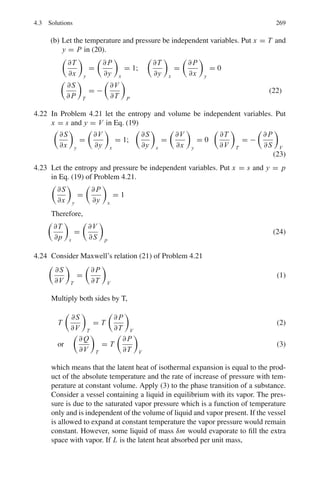 218 3 Quantum Mechanics – II
Now Lz g(ϕ) = −i∂g
∂ϕ
= mg(ϕ)
Thus the z-component of angular momentum is quantized with eigen
value .
3.81 One can do similar calculations for Lx and Ly as in Problem 3.80 and obtain
Lx
i
= sin ϕ
∂
∂θ
+ cot θ cos ϕ
∂
∂ϕ
Ly
i
= − cos ϕ
∂
∂θ
+ cot θ sin ϕ
∂
∂ϕ
3.82 Using L2
= L2
x + L2
y + L2
z , the commutator with total angular momentum
squared can be evaluated
[L2
, Lz] =
,
L2
x + L2
y + L2
z , Lz
-
=
,
L2
x + L2
y, Lz
-
= Lx [Lx , Lz] + [Lx , Lz] Lx + Ly
,
Ly, Lz
-
+
,
Ly, Lz
-
Ly (1)
= −iLx Ly − iLy Lx + iLy Lx + iLx Ly = 0
Similarly
,
L2
, Lx
-
= [L2
, Ly] = [L2
, L] = 0
3.83 L2
= L2
x + L2
y + L2
z
Using the expressions for Lx , Ly and Lz from problem (3.81)
L2
(i)2
=

sin ϕ
∂
∂θ
+ cot θ cos ϕ
∂
∂ϕ
 
sin ϕ
∂
∂θ
+ cot θ cos ϕ
∂
∂ϕ

+

− cos ϕ
∂
∂θ
+ cot θ sin ϕ
∂
∂ϕ
 
− cos ϕ
∂
∂θ
+ cot θ sin ϕ
∂
∂ϕ

+

−
∂
∂ϕ
 
−
∂
∂ϕ

= sin2
ϕ
∂2
∂θ2
+ cot2
θ cos2
ϕ
∂2
∂ϕ2
− sin ϕ cos ϕ cosec2
θ
∂
∂ϕ
+ cos2
ϕ cot θ
∂
∂θ
+ cos2
ϕ
∂2
∂θ2
+ cot2
θ sin2
ϕ
∂2
∂ϕ2
+ sin ϕ cos ϕcosec2
θ
∂
∂ϕ
+ sin2
ϕ cot θ
∂
∂θ
+
∂2
∂ϕ2
The cross terms get cancelled and the expression is reduced to
∂2
∂θ2
+
1
sin2
θ
∂2
∂ϕ2
+ cot θ
∂
∂θ
∇2
ψ =
1
r2
∂
∂r

r2 ∂ψ
∂r

+
1
r2 sin θ
∂
∂θ

sin θ
∂ψ
∂θ

+
1
r2 sin2
θ
∂2
ψ
∂ϕ2
 