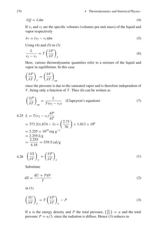3.3 Solutions 219
Apart from the factor 1/r2
, the angular part is seen to be
∂2
ψ
∂θ2
+ cot θ
∂ψ
∂θ
+
1
sin2
∂2
ψ
∂ϕ2
3.84 (a) The (i, j)th matrix element of an operator O is defined by
Oij = i|o| j  (1)
For j = 1/2, m = 1/2 and −1/2. The two states are
|1 = |
1
2
,
1
2
 and |2 = |
1
2
, −
1
2
 (2)
With the notation | j, m 
Now
 j	
m	
|Jz|jm = mδjj 	 δmm	 (3)
Thus
(Jz)11 = 1|Jz|1 =
1
2
 (4)
(Jz)22 = 2|Jz|2 = −
1
2
 (5)
(Jz)12 = 1|Jz|2 =
5
1
2
,
1
2
|Jz|
1
2
,
1
2
6
= 0 (6)
because of (3).
Similarly
(Jz)21 = 0 (7)
Therefore
Jz =

2

1 0
0 −1

(8)
For Jx and Jy, we use the relations
Jx = 1
/2(J+ + J−) and Jy = −

1
2i

(J+ − J−)
 j, m|Jx | j, m = j, m|
1
2
(J+ + J−)| j, m 
= 1
/2[( j + m + 1)( j − m)]1/2
 j, m	
| j, m + 1 
+ 1
/2[( j − m + 1)( j + m)]1/2
 j, m	
| j, m − 1 
= 1
/2[( j + m + 1)( j − m)]1/2
δm	,m+1
+ 1
/2[( j − m + 1)( j + m)]
1
/2
δm	,m−1
That is the matrix element is zero unless m	
= m + 1 or m	
= m − 1.
The first delta factor survives
 