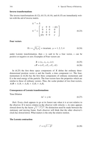 3.3 Solutions 245
σ(θ) =
1
4

z1z2e2
μv2
2
1
sin4
θ
2
 (Rutherford scattering formula)
3.119 By Problem 3.116
F(q2
) =
3
q2 R2

sin qR
qR
− cos qR

(1)
R = ro A1/3
= 1.3 × (64)1/3
= 5.2 fm
q = 2po sin(θ/2)
qR = 2cpo R sin(θ/2)/c = 2 × 300 ×
5.2 × sin 6◦
197.3
= 1.653 radians (2)
sin qR = 0.9966, cos qR = −0.0819 (3)
Inserting (2) and (3) in (1), we find F(q) = 0.75, F2
≈ 0.57. Thus Mott’s
scattering is reduced by 57%.
3.120 F(q2
) = 1 − q2
62  r2
 + · · ·
q = 2po sin(θ/2) = 2 × 200 × (sin 7◦
) MeV/c = 48.75 MeV/c
 r2
=
62
q2
[1 − F(q2
)]
= 6 ×
(197.3)2
(48.75)2
(1 − 0.6) fm2
= 39.3
∴ Root mean square radius = 6.27 fm
3.121 F(q) = (4π/q)
 ∞
0
ρ(r) sin(qr)r dr
= (4π/π3/2
b3
q)
 ∞
0
e−r2
/b2
sin(qr)r dr
= (−4/π1/2
b3
q)
∂
∂q
 ∞
0
e−r2
/b2
cos(qr) dr
= (−4/π1/2
b3
q)
∂
∂q

1
2
(πb2
)1/2
e−b2
q2
/4

F(q) = exp(−b2
q2
/4)
 r2
=
 ∞
0 r2
ρ(r)4πr2
dr

ρ(r)4πr2dr
=
 ∞
0 r4
er2
/b2
dr
 ∞
0 r2e−r2/b2
dr
where we have put ρ(r) = (1/π3/2
b3
)e−r2
/b2
dr
With the change of variable r2
/b2
= x, we get
 r2
=
b2
 ∞
0 x3/2
e−x
dx
 ∞
0 x1/2e−x dx
=
Γ
5
2

b2
Γ
3
2
 =
3b2
2
 