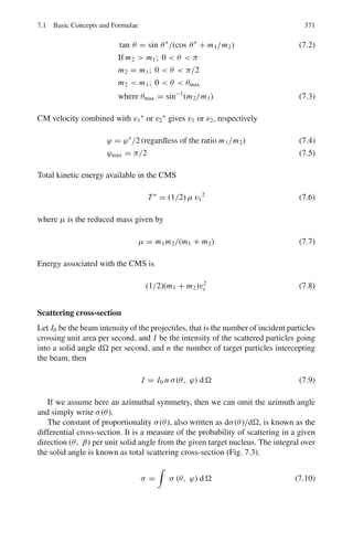 5.2 Problems 295
5.10 The energy of interaction of two atoms a distance r apart can be written as:
E(r) = −
a
r
+
b
r7
where a and b are constants.
(a) Show that for the particles to be in equilibrium, r = ro = (7 b/a)1/6
(b) In stable equilibrium, show that the energy of attraction is seven times
that of the repulsion in contrast to the forces of attraction and repulsion
being equal.
5.11 In Problem 5.10, if the two atoms are pulled apart, show that they will separate
most easily when r = (28 b/a)1/6
.
5.12 Let the interaction energy between two atoms be given by:
E(r) = −
A
r2
+
B
r8
If the atoms form a stable molecule with an inter-nuclear distance of 0.4 nm
and a dissociation energy of 3 eV, calculate A and B.
5.13 Lead is a fcc with lattice constant 4.94 Å. Lead melts when the average ampli-
tude of its atomic vibrations is 0.46 Å. Assuming that for lead the Young’s
modulus is 1.6 × 1010
N/m2
, find the melting point of lead.
5.2.3 Metals
5.14 Take the Fermi energy of silver to be 5.52 eV.
(a) Find the corresponding velocity of conduction electron.
(b) If the resistivity of silver at room temperature is 1.62 × 10−8
Ωm estimate
the average time between collisions.
(c) Determine the mean free path. Assume the number of conduction electrons
as 5.86 × 1028
m−3
.
5.15 Find the drift velocity of electron subjected to an electric field of 20 Vm−1
,
given that the inter-collision time is 10−14
s.
5.16 Aluminum is trivalent with atomic weight 27 and density 2.7 g/cm3
, while the
mean collision time between electrons is 4 × 10−14
s. Calculate the current
flowing through an aluminum wire 20 m long and 2 mm2
cross-sectional area
when a potential of 3 V is applied to its ends.
5.17 Given that the conductivity of sodium is 2.17 × 107
Ω−1
m−1
, calculate:
(a) The inter-collision time at 300 K, and
(b) The drift velocity in a field of 200 Vm−1
.
5.18 Given that the inter-collision time in copper is 2.3 × 10−14
s, calculate its
thermal conductivity at 300 K. Assume the Wiedemann-Franz constant is
CWF = 2.31 × 10−8
W ΩK−2
.
 