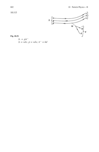 9.3 Solutions 513
or
n1 + n2 = n12 − B (1)
Now, for each particle that is counted, on an average there will be a dead
time τ during which particles are not counted. Then if N is the counting rate
(number of counts/second) then the time lost will be Nτ, so that the true
counting rate
n = N/(1 − Nτ)
Thus n1 = N1/(1 − Nτ) etc.
We can then write (1) as
N1/(1 − N1 τ) + N2/(1 − N2 τ) = N12/(1 − N12 τ) − B/(1 − Bτ) (2)
Now, in practice N1 and N2 will be of the order of 100 per second, N12 is of
200 per second, B ≈ 1 per second and τ ≈ 10−4
second, so that N1 τ  1,
etc. We can then expand the denominators binomially and write to a good
approximation
N1(1 + N1τ) + N2(1 + N2τ) = N12(1 + N12τ) − B(1 + Bτ)
N1 + N2 − N12 + B = τ
,
N12
2
− N1
2
− N2
2
-
≈ τ
,
(N1 + N2)2
− N1
2
− N2
2
-
Or τ = (N1 + N2 − N12 + B)/2N1 N2
9.37 The voltage sensitivity is 4 divisions per volt.
So 0.8 divisions correspond to 0.2 V.
The charge deposited, Q = CV = 0.5 × 10−12
× 0.2 = 10−13
Coulomb
If n ion pairs are released then ne = Q
Therefore n = Q/e = 10−13
/1.6 × 10−19
= 6.25 × 105
ion pairs.
Energy of alpha particles = (number of ion pairs) × (Ionization energy)
= (6.25 × 105
)(35) = 21.87 × 106
eV = 21.87 MeV.
9.38 Let n beta particles enter the ionization chamber per second and stopped.
Number of ion pairs released when ionization energy is I is given by
n = N/I = 0.49 × 106
/35 = 1.4 × 104
The ionization current, i = Nne
Therefore, N = i/ne = 7 × 10−11
/1.4 × 104
× 1.6 × 10−19
= 3.125 × 104
beta particles/second
9.39 If M is the gas multiplication factor and N is the number of ion pairs released,
V the voltage developed, C the capacitance and e the electronic charge then
the charge Q deposited will be
Q = CV = MNe
Or M = CV /Ne = 1.5 × 10−9
× 10−3
/(2 × 106
/35) × 1.6 × 10−19
= 164
9.40 Number of primary ions produced by a 14 keV electron, N = 14,000/35 =
400
Charge collected Q = MNe
where M is the gas multiplication and e = 1.6 × 10−19
Coulomb the elemen-
tary charge. If C is the capacitance of the circuit the pulse height will be
V = Q/C = MNe/C = 600 × 400 × 1.6 × 10−19
/10 × 10−12
= 3.84 ×
10−3
V = 3.84 mV.
 