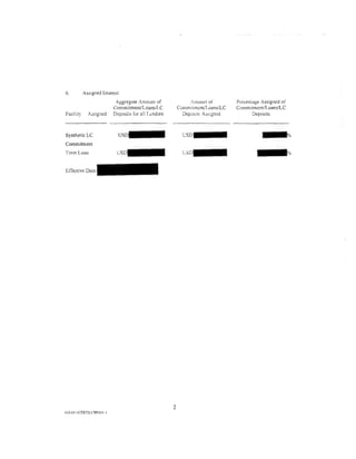 6.         Ass1gned Interest:
                           Aggregate Amount of                 :mount of        Percentage Assigned of
                          Commitment:iLoans11.C           CommitmcntJ1.oansiLC   Commitmcntr1.oans/LC
Facility     Assigned     Deposits for ali L.:ndcrs         Deposit;, Assigned          Deposits



                            us~
Synthetic LC
Commitment
                                                            csD •.- - ·                     --~0
Term Loan


Effective Date




                                                      2
453-DllrCERTS!l789541 l
 