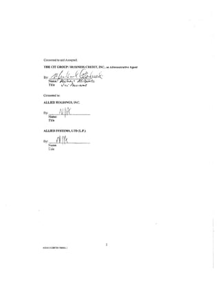 Consented to and Accepted:




      Name:
      Title


Consented to:

ALLIED HOLDINGS, Il'<C.


By:
      Name:
                Nj{Y
      Title


ALLIED SYSTEMS, LTD (L.P.)


B~
      Name:
              f1 [~It
                    '
      Title




                             5
4S3-()l !ICERTS/1789541.1
 