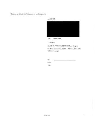 The terms set forth in this Assignment are hereby agreed to:


                                                               ASSIGNOR




                                                               Title:   Closer/Agent

                                                               ASSIGNEE

                                                               BLACK DIAMOND CLO 2005-1 LTD., as Assignee

                                                               By: Black Diamond CLO 2005-1 Adviser L.L.C., as Its
                                                               Collateral Manager




                                                               By:

                                                               Name:
                                                               Title:




                                                        347264.001                                                   3
 