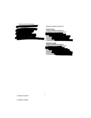 7. Notice and Wire Instructions:
                                        Spectrum Investment Partners LP

                                        Primary Contact:
                                        Spectrum Investment Partners LP
                                                                          LLC




                                        Secondary Contact
                                        Spectrum lnvestmenl Partners LP
                                                                          LLC




                                    3
NY440635.1/153-03372


NY440635.1/153-03372
 