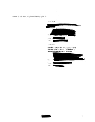 fhe terms set forth in this Assignment are haeby agreed to:


                                                              -SSIG:OR




                                                              .SSIGNEE

                                                              SPECTRtiM SPC II FOR THE ACCOUNT OF B
                                                              SPECTRUM I:'IIVESTMENT PARTNERS. L.P.
                                                              SEGREGATED PORTFOLIO, as Assignee




                                                              By:

                                                              Name:

                                                              ritle:
 