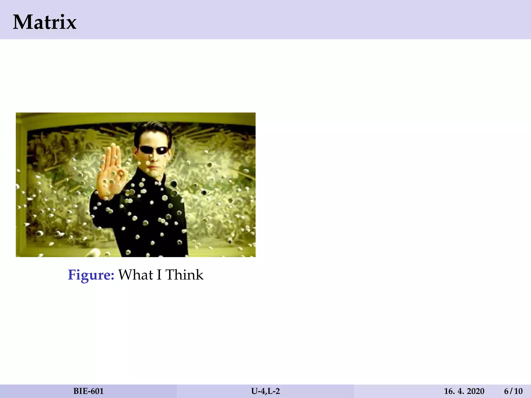 Matrix
Figure: What I Think
BIE-601 U-4,L-2 16. 4. 2020 6 / 10
 