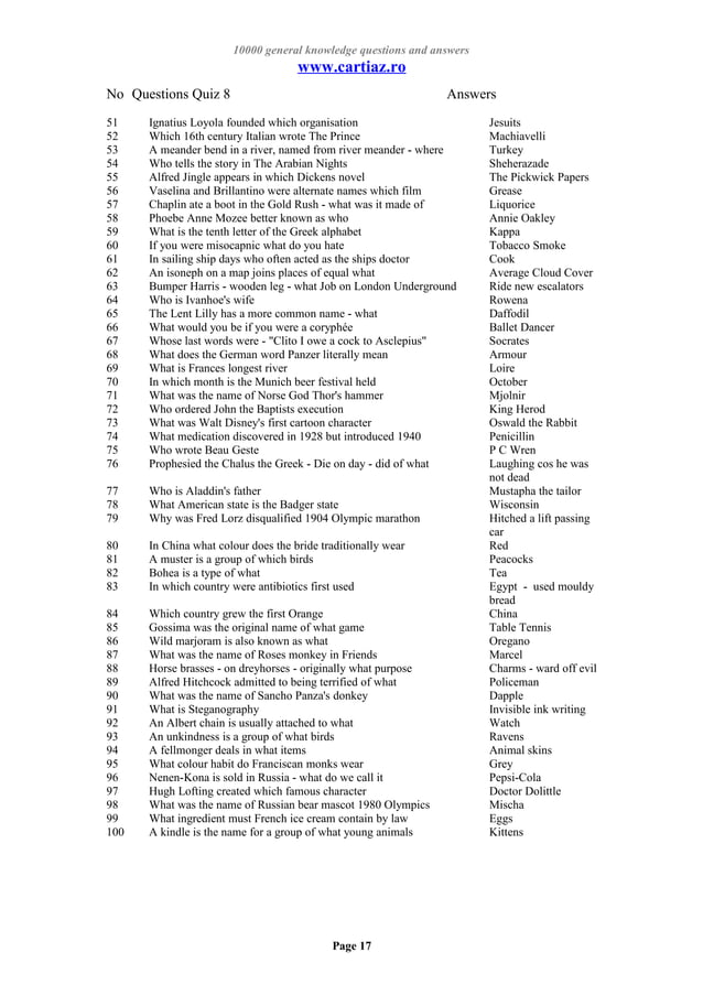 10000 general knowledge quiz questions & answers | PDF