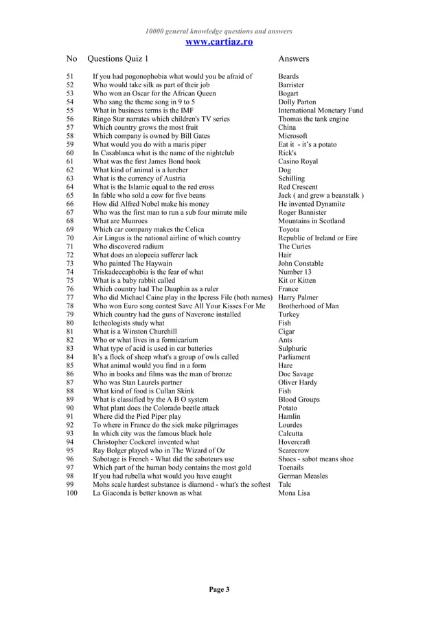10000 general knowledge quiz questions & answers PDF