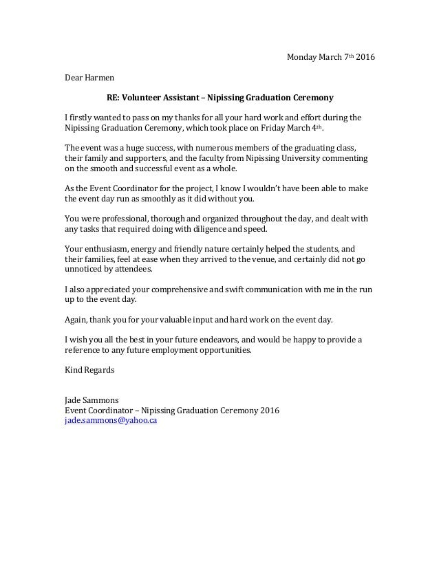 harmen khatrow nipissing university letter thank you for your hard work letter