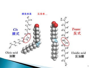 Trans 反式 Cis 順式 Oleic acid 油酸 Elaidic acid 反油酸 　　 順我者昌 　　 反我者… 