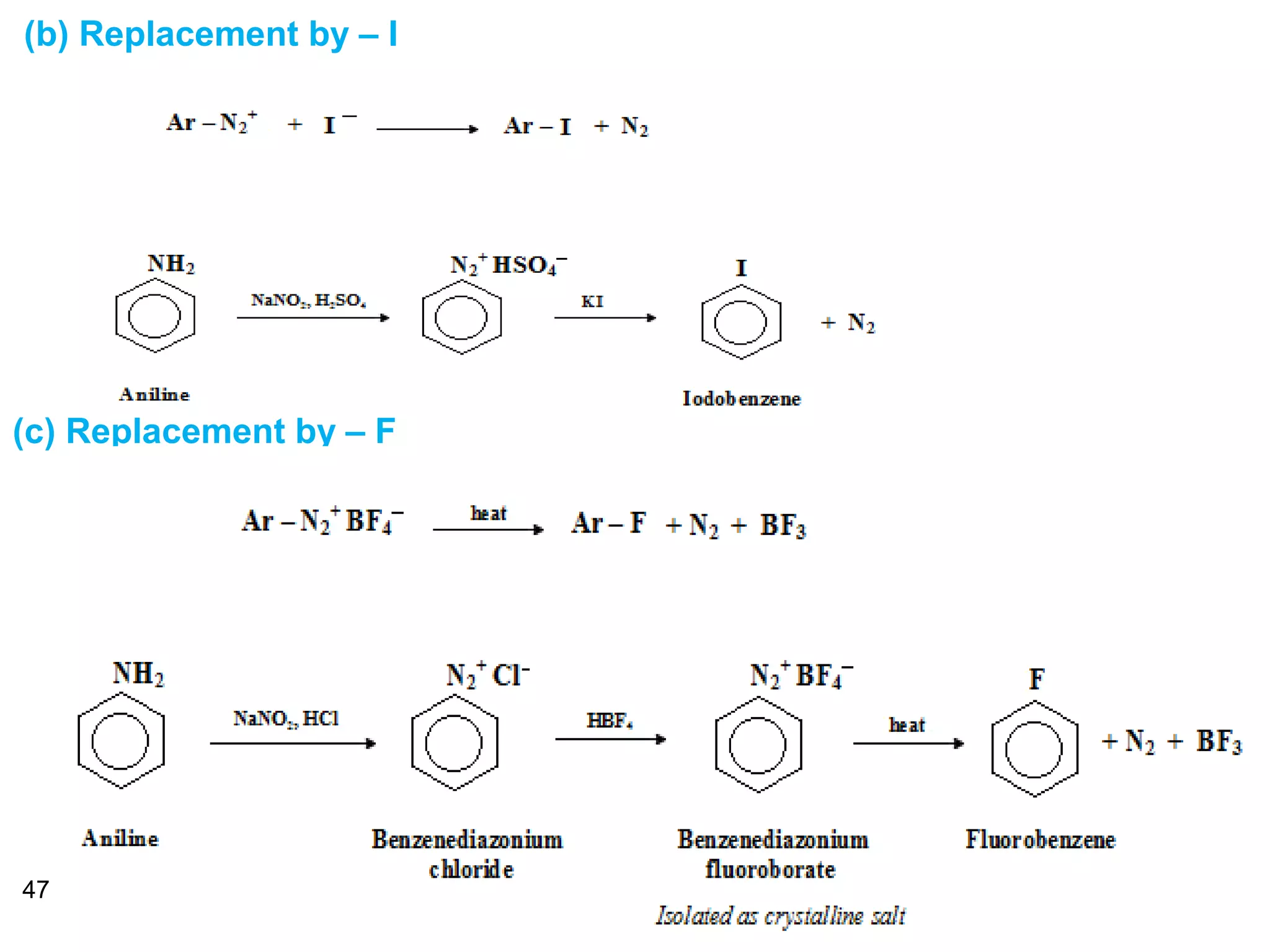 47
(b) Replacement by – I
(c) Replacement by – F
 