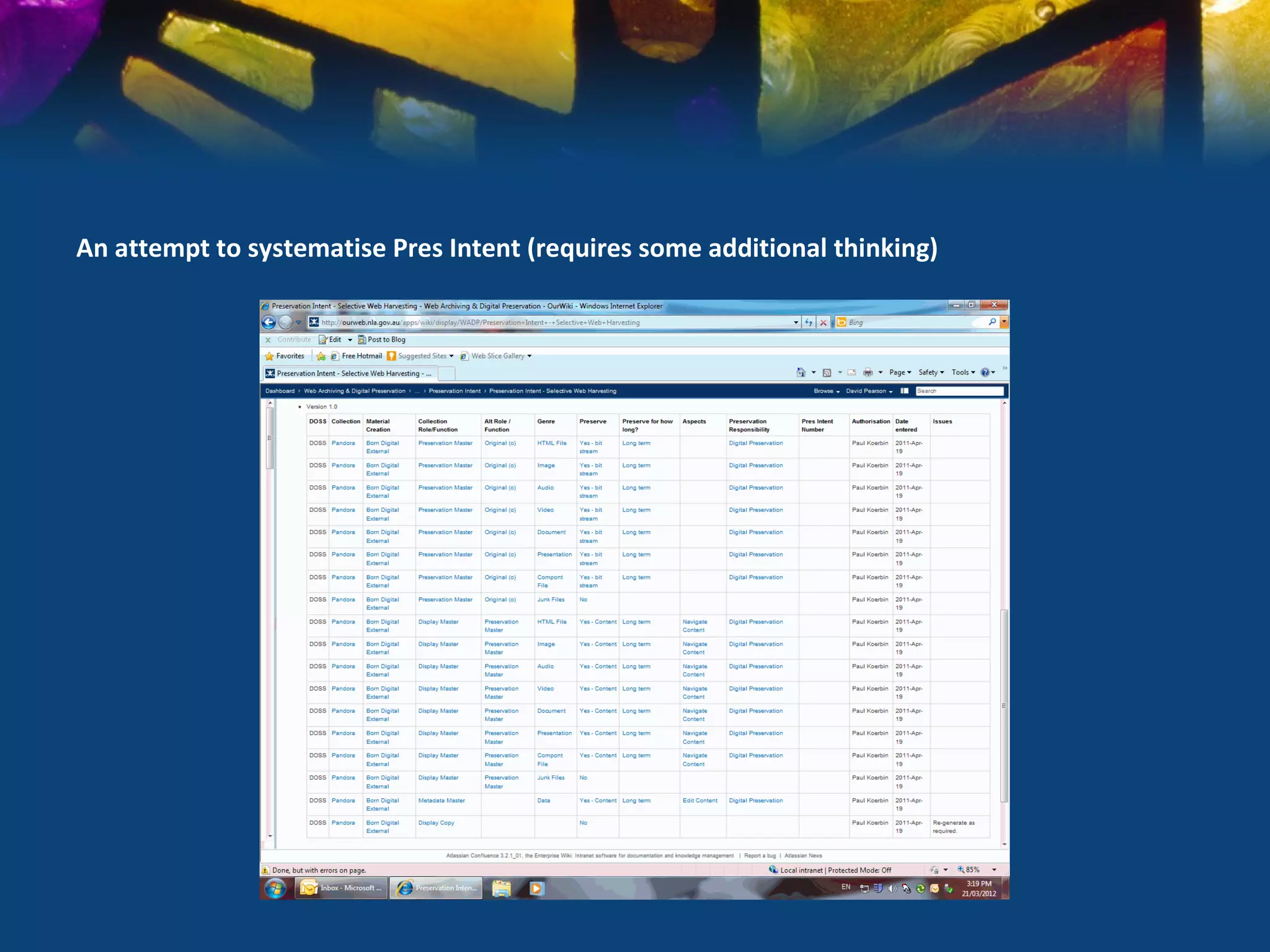 An attempt to systematise Pres Intent (requires some additional thinking)
 