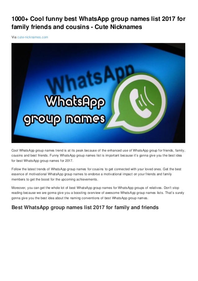 1000 Cool Funny Best Whats App Group Names List 2017 For Family Frie