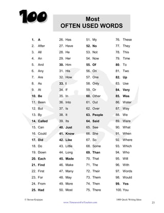 Quicksin Word List.pdf 1000 quick writing ideas | PDF