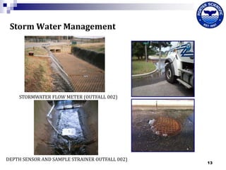 Storm Water Management

STORMWATER FLOW METER (OUTFALL 002)

DEPTH SENSOR AND SAMPLE STRAINER OUTFALL 002)

13

 