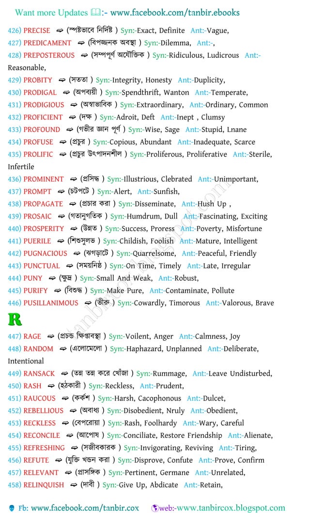 Vocabulary with bengali meanings,1000synonyms & antonyms PDF