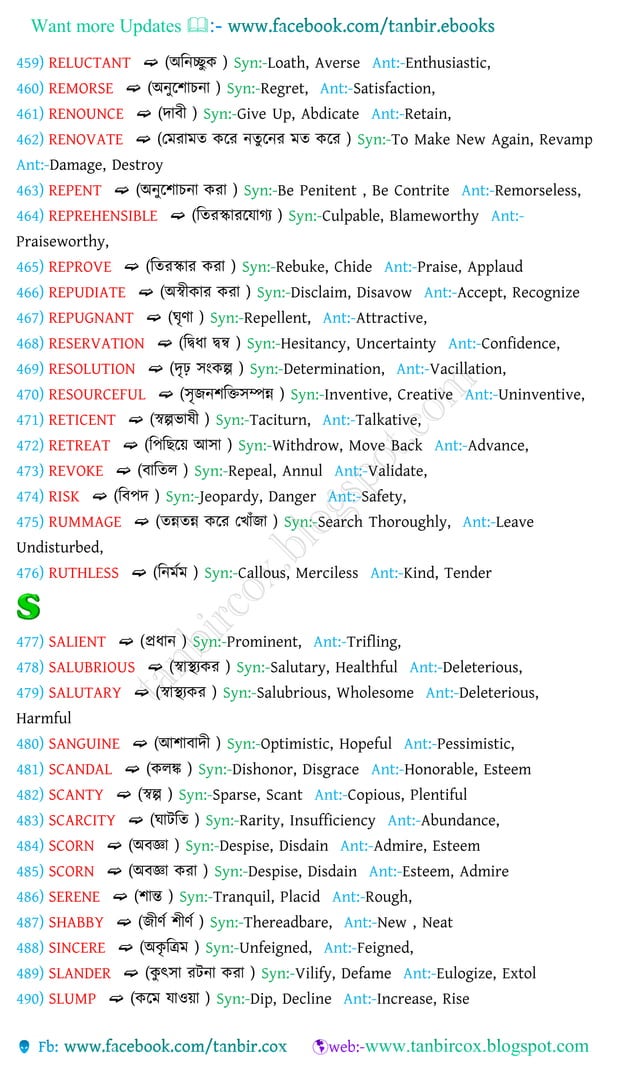Vocabulary with bengali meanings,1000synonyms & antonyms PDF