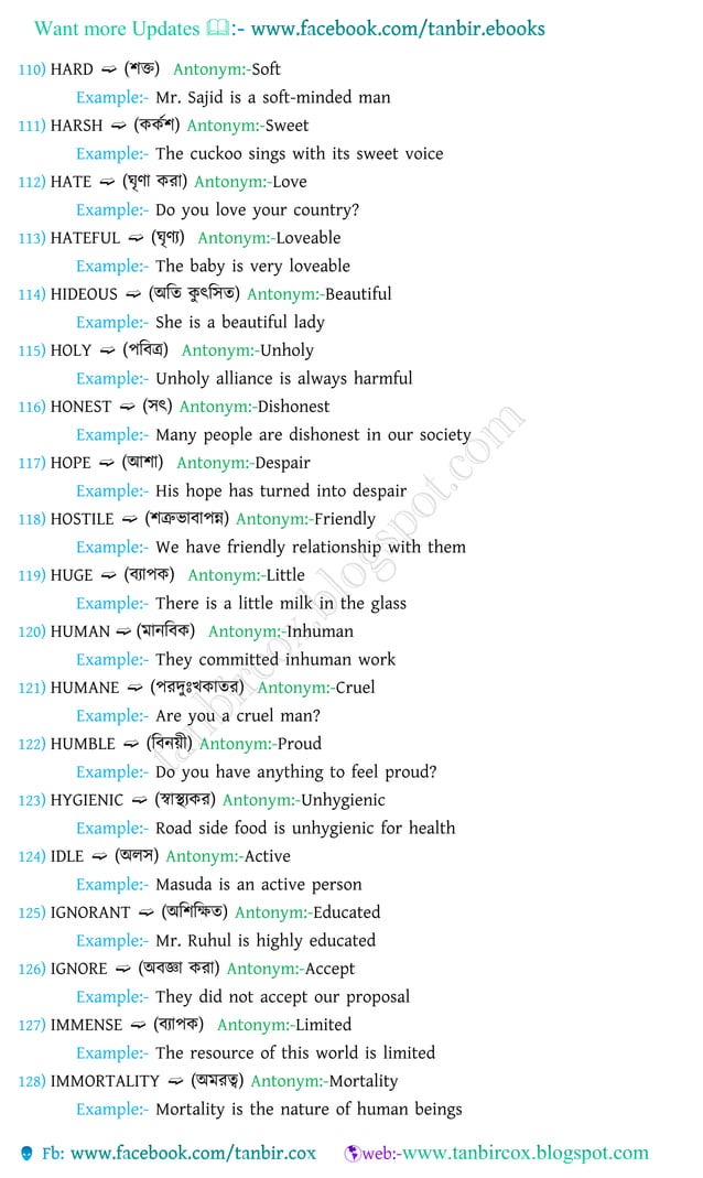 Vocabulary with bengali meanings,1000synonyms & antonyms PDF