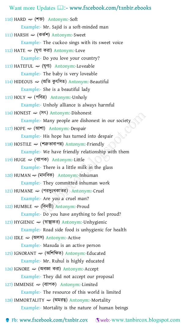 Vocabulary with bengali meanings,1000synonyms & antonyms