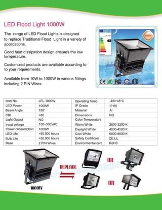 1000W LED Flood Light Specification