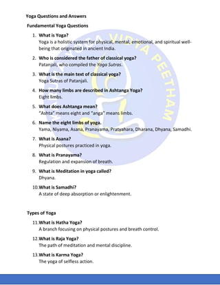 1000 yoga questions and answer asana pranayama mudra bandha | PDF