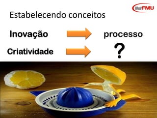 Estabelecendo conceitos
Ideia:

Soluções obtidas para um
problema ou ponto de tensão
Graziela Mota

Inovação e Criatividade

 